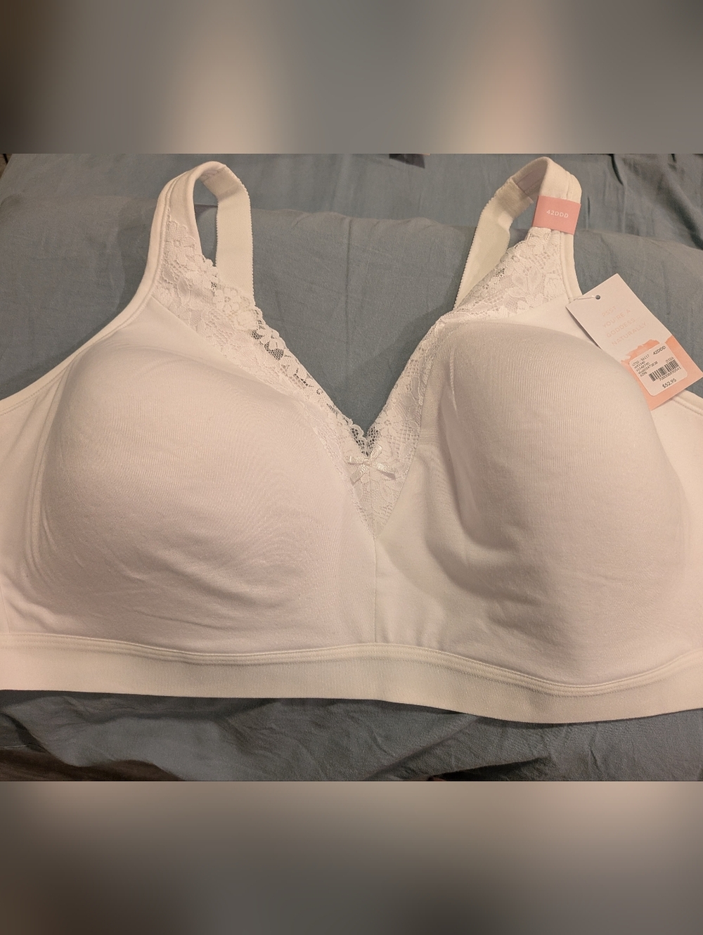 Cacique White Lace-Trim Wireless Comfort Bra